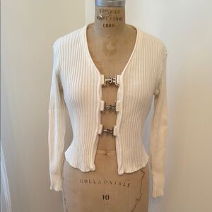 Ribbed Creamy white Sweater with Metal Clasps